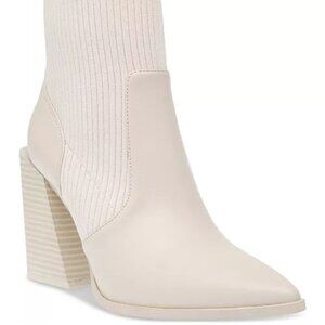 Wild Pair Trinityy Pointed-Toe Pull-On Knit Dress Booties,Bone Size 9